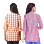 ASMANII COMBO PACK OF 2 BROWN CHECK & RED GREY STRIPED COTTON SHIRTS JAIPUR