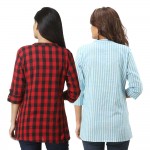 ASMANII COMBO PACK OF 2 RED CHECK & LIGHT BLUE STRIPED COTTON SHIRTS JAIPUR