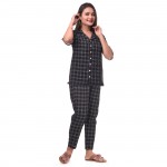 Black White Cotton Check Half Sleeve Shirt & Pyjama Set