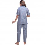 Blue Pink Cotton Striped Half Sleeve Shirt & Pyjama Set