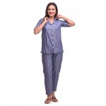 Blue White Cotton Striped Half Sleeve Shirt & Pyjama Set