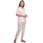 Cream Flower Cotton Printed Half Sleeve Shirt & Pyjama Set