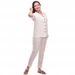 Cream Cotton Printed Half Sleeve Shirt & Pyjama Set