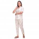 Cream Grey Cotton Printed Half Sleeve Shirt & Pyjama Set