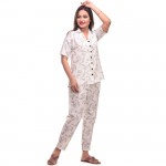 Cream Grey Cotton Printed Half Sleeve Shirt & Pyjama Set