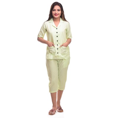 Lemon Capri Cotton Half Sleeve Shirt & Pyjama Night Wear Set