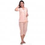 Peach Capri Cotton Half Sleeve Shirt & Pyjama Night Wear Set