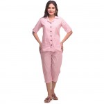 Pink Capri Cotton Half Sleeve Shirt & Pyjama Night Wear Set