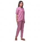 Pink Cotton Striped Half Sleeve Shirt & Pyjama Set