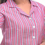 Pink Cotton Striped Half Sleeve Shirt & Pyjama Set