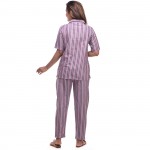 Pink Blue Cotton Striped Half Sleeve Shirt & Pyjama Set