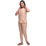 Pink Brown Cotton Striped Half Sleeve Shirt & Pyjama Set