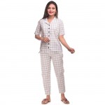 White Black CottonCheck Half Sleeve Shirt & Pyjama Set