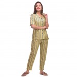 Yellow Grey Cotton Striped Half Sleeve Shirt & Pyjama Set