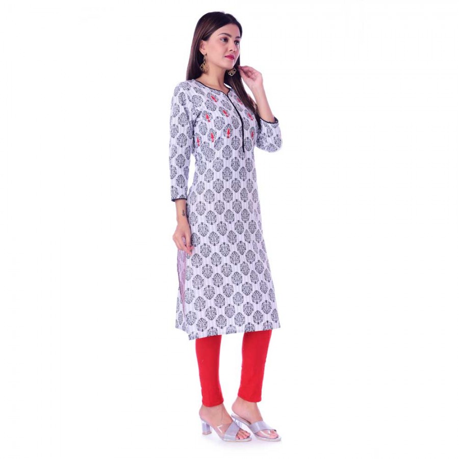 Black Cotton Kurti with Red piping and collar. – www.soosi.co.in