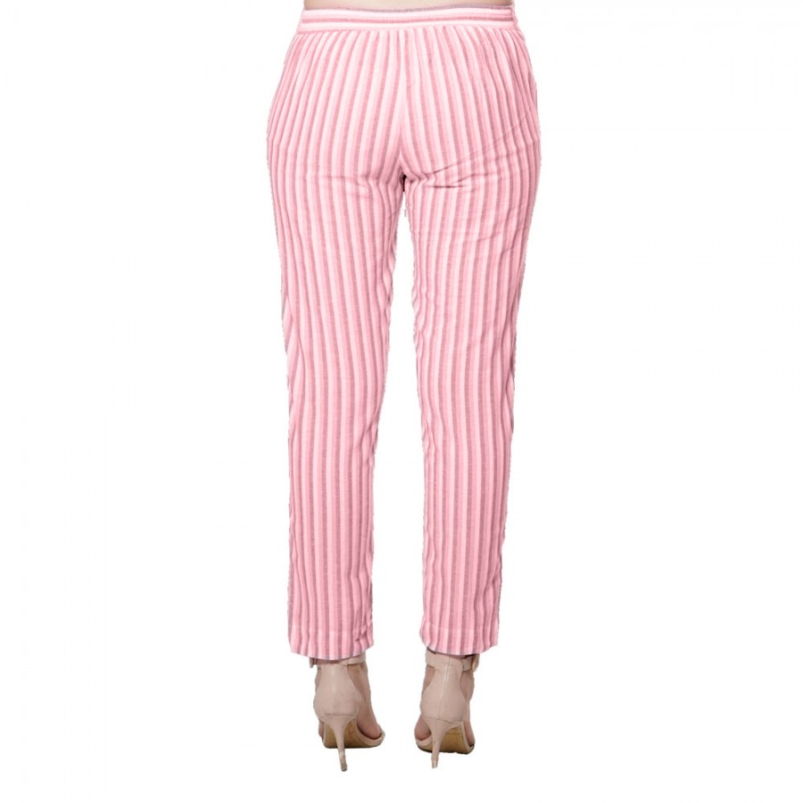 Jainish Mens Red Cotton Striped Formal Trousers  Jompers