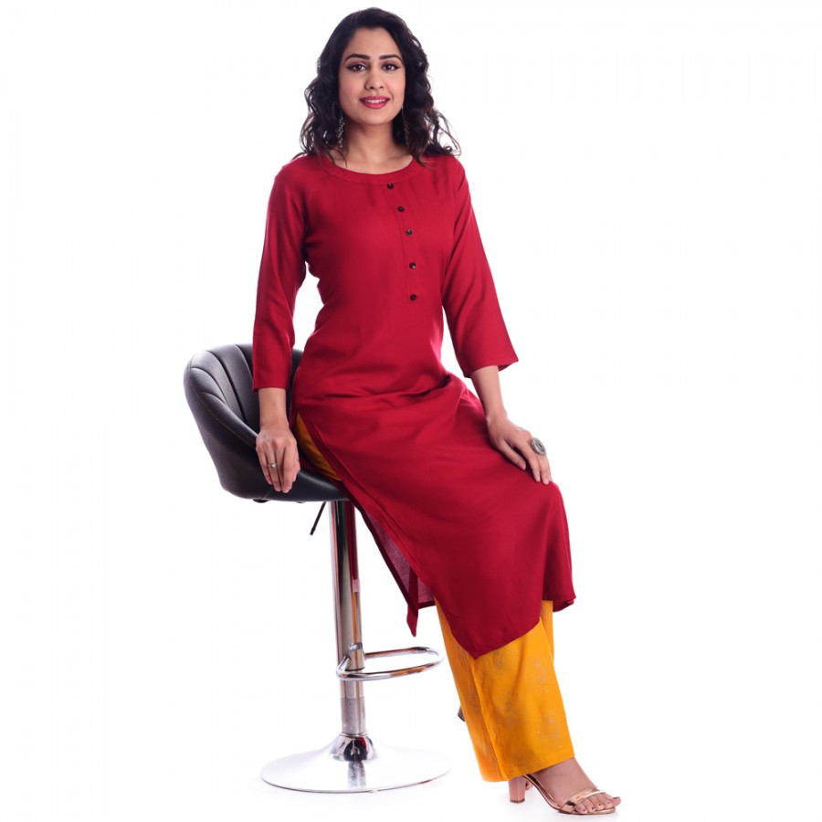 Buy Green Mandarin Collar Front Button Kurti Brown Maroon Palazzo Set for  Women Jaipur India | Asmanii INC