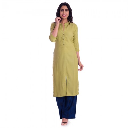 GREEN RAYON OPEN NECK WITH FRONT CUT KURTI JAIPUR
