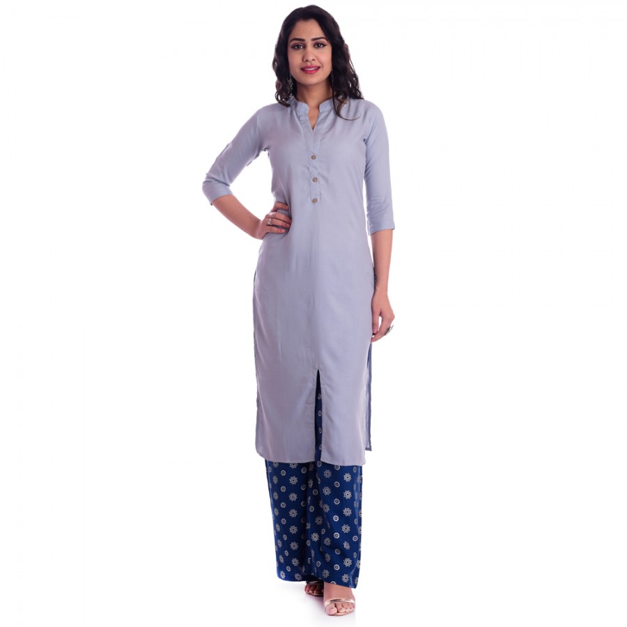 GREY RAYON OPEN NECK WITH FRONT CUT KURTI JAIPUR
