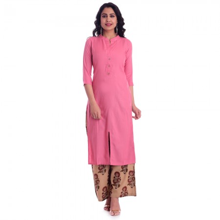 PINK RAYON OPEN NECK WITH FRONT CUT KURTI JAIPUR