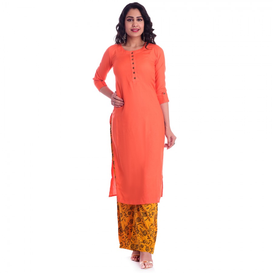 Buy Orange & White Printed Modal Rayon Kurti Set by Colorauction - Online  shopping for Kurti Sets in India